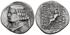 Greek Coins Kingdom of Parthia. Orodes II. Tetradrachm. 57-38 BC. Seleukeia on the Tigris. (Sellwood-48.1). (Shore-212). Anv.: Diademed bust left, wearing neck torque terminating in sea horse. Rev.: Β