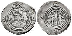 Greek Coins Sassanid Empire. Khusru II. Drachm. RY 27. LD (Rayy). (Göbl-II/2). Ag. 3,35 g. Simurgh countermark left, type Cm 11E. VF. Est...80,00. SPANISH DESCRIPTION: Imperio Sasánida. Khusru II. Dra