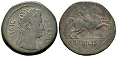 Ancient Hispania Bilbilis. Augustus period. Unit. 27 BC.-14 AD. Calatayud (Zaragoza). (Abh-275). Anv.: Male head right, around AVGVSTVS DIVI F. Rev.: Horseman right, below BILBILIS. Ae. 11,83 g. VF. E