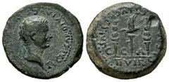 Ancient Hispania Caesar Augusta. Tiberius period. Half unit. 14-36 AD. Zaragoza. (Abh-375). (Acip-3081). Anv.: TI CAESAR DIVI AVG F AVGVSTVS. Laureate head right. Rev.: CLEMENS ET LVCRETIVS II. Aquila