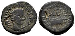 Ancient Hispania Saguntum. Tiberius period. Half unit. 14-36 BC. Sagunto (Valencia). (Abh-2092). Anv.: TI. CAESAR DIVI AVG. F. AVG. Head of Tiberius to the right. Rev.: Galley to the right above SAG, 