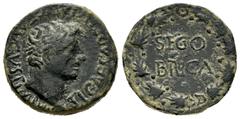 Ancient Hispania Segobriga. Half unit. 14-36 AD. Saelices (Cuenca). Time of Tiberius. (Abh-2190). Anv.: Bare head of Tiberius on the right, around TI CAESAR DIVI AVG F AVGVS F IMP. Rev.: Crown around 