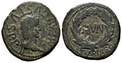 Ancient Hispania Turiasu. Augustus period. Unit. 27 BC.-14 AD. Tarazona (Zaragoza). (Abh-2437). Anv.: IMP. AVGVSTVS P.P. Laureate head of Augustus on the right. Rev.: Laurel wreath, inside MVN, bottom