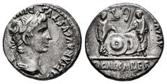 Roman Imperatorial Augustus. Denarius. 7-6 BC. Lugdunum. (Ffc-22). (Ric-207). (Cal-852). Anv.: CAESAR AVGVSTVS DIVI. (F. PATER. PATRIE), his laureate head right. Rev.: C.L. CAESARES AVGVS(TI. F. COS. 