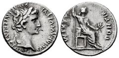 Roman Imperatorial Augustus. Denarius. 41 BC. (Ffc-163). (Ric-220). (Cal-857). Anv.: CAESAR AVGVSTVS DIVI. F. PATER. PATRIAE laureate head of Augustus right. Rev.: PONTIF. MAXIM Livia seated right. Ag
