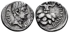 Roman Imperatorial Augustus. P. Petronius Turpilianus. Denarius. 18 BC. Rome. (Ffc-317). (Ric-299). (Cal-1089). Anv.: CAESAR AVGVSTVS bare head of Augustus right. Rev.: TVRPILIANVS III. VIR, Tarpeia f