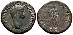 Roman Imperial Claudius. Sestertius. 50-54 AD. Rome. (Ric-116). (Bmcre-206/7). Anv.: TI CLAVDIVS CAESAR AVG P M TR P IMP P P, laureate head to right. Rev.: SPES AVGVSTA. Spes, draped, standing left, h