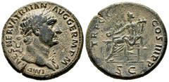 Roman Imperial Trajan. Sestertius. 99 AD. Rome. (Ric-399). (Bmcre-717). Anv.: IMP CAES NERVA TRAIAN AVG GERM P M, laureate head right with aegis on left shoulder. Rev.: TR POT COS II P P, Concordia se