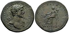 Roman Imperial Hadrian. Sestertius. 118 AD. Rome. (Ric-551a). (Ch-756). Anv.: IMP CAESAR TRAIANVS HADRIANVS AVG, bust with a laurel wreath and tunic on the left shoulder. Rev.: PONT MAX TR POT COS II 