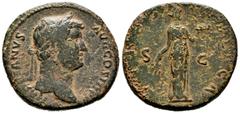 Roman Imperial Hadrian. Sestertius. 130-138 AD. Rome. (Ric-2266). (Bmcre-1504). (C-720). Anv.: HADRIANVS AVG COS III P P, laureate head right, traces of drapery on far shoulder. Rev.: FIDES PVBLICA, F
