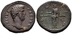 Roman Imperial Aelius. Sestertius. 137 AD. Rome. (Ric-2656). (Banti-18). Anv.: AELIVS CAESAR, bare head right. Rev.: TR POT COS II, Pannonia standing facing, holding vexillum upright on ground in righ
