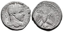 Roman Imperial Macrinus. Tetradrachm. 217-218 AD. Emesa. (Prieur-972). Anv.: AYT K M OΠ CЄ MAKPINOC CЄB, laureate head right. Rev.: ΔΗΜΑΡX ЄΞ ΥΠΑΤΟC ΠΠ, eagle standing facing, head and tail left, with