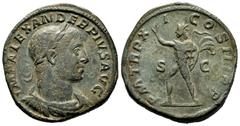 Roman Imperial Severus Alexander. Sestertius. 232 AD. Rome. (Ric-525). (C-433). Anv.: IMP ALEXANDER PIVS AVG, laureate, draped and cuirassed bust right. Rev.: P M TR P XI COS III P P, Sol walking left