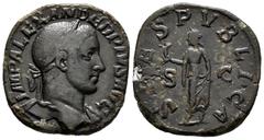 Roman Imperial Severus Alexander. Sestertius. 232 AD. Rome. (Ric-648). (Bmcre-902). (Ch-547). Anv.: IMP ALEXAN-DER PIVS AVG, laureate and draped bust right, slight drapery on left shoulder. Rev.: SPES