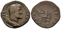 Roman Imperial Maximinus I. Sestertius. 235-238 AD. Rome. (Ric-85). (Ch-92). Rev.: SALVS AVGVSTI / S C Salus seated left on throne, feeding, with her right hand, snake rising right from altar to left.