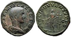 Roman Imperial Maximus. Sestertius. 235-238 AD. (Ric-13). (Ch-14). Rev.: PRINCIPI IVENTVTIS / S - C Maximus, as prince of the youth, standing front in military attire, head to left, holding baton in h