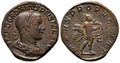 Roman Imperial Gordian III. Sestertius. 243-244 AD. Rome. (Spink-8718). (Ric-332a). Rev.: MARS PROPVGNAT S C. Mars, advancing right, holding spear and shield. Ae. 19,90 g. Choice VF. Est...70,00. SPAN