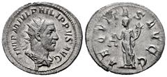 Roman Imperial Philip I. Antoninianus. 245-247 AD. Rome. (Spink-8918). (Ric-27b). (Seaby-9). Rev.: AEQVITAS AVGG. Aequitas standing front holding scales and cornucopiae. Ag. 4,22 g. Almost XF/Choice V