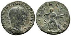 Roman Imperial Philip I. Sestertius. 244 AD. Rome. (Ric-184a). Anv.: IMP M IVL PHILIPPVS AVG, Laureate, draped, and cuirassed bust right. Rev.: PAX AETERNA, Pax advancing left, holding olive branch an