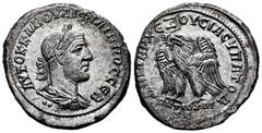 Roman Imperial Philip I. Tetradrachm. 249 AD. Antioch. (Prieur-480). Anv.: ΑΥΤΟΚ Κ Μ ΙΟΥΛΙ ΦΙΛΙΠΠΟC CΕΒ. Rev.: ΔΗΜΑΡΧ ΕΞΟΥCΙΑC VΠΑ ΤΟ Δ / ANTIOXIA SC. Bi. 12,97 g. XF/Almost XF. Est...110,00. SPANISH 
