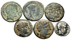 Ancient Coins Ancient Coins. Lot of 6 coins of ancient Hispania. Belikiom unit, Bolskan unit and Denarius, Tarraco unit, Nertobis unit and Semis to be classified. Ae. TO EXAMINE. Choice F/VF. Est...30