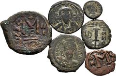 Ancient Coins Ancient Coins. Lot of 6 coins from the Byzantine Empire, Maurice Tiberius, Justinian II and Sophia, among others. TO EXAMINE. Choice F/VF. Est...100,00. SPANISH DESCRIPTION: Mundo Antigu