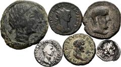 Ancient Coins Ancient Coins. Lot of 6 coins of ancient Hispania and Roman Empire. Unit of Obulo, Semis Castulus, Quinary of L. Rubrius Dossenus, Quadratus of Domitian, Antoninianus of Diocletian and D