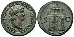 Roman Imperial Nero. Sestertius. 64 AD. Rome. (Ric-149). (Bmcre-185). (C-308). Anv.: NERO CLAVDIVS CAESAR AVG GERM P M TR P IMP P P, laureate bust to right neck finished in a globe. Rev.: The garlande
