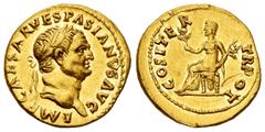 Roman Imperial Vespasian. Aureus. 69-70 AD. Rome. (Ric-28). (Cal-607). (Bmc-28). Anv.: IMP CAESAR VESPASIANVS AVG, laureate head of Vespasian right. Rev.: COS ITER TR POT, Pax seated left, holding bra