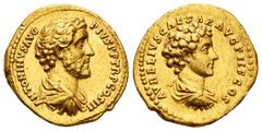 Roman Imperial Antoninus Pius and Marcus Aurelius. Aureus. 140 AD. Rome. Issue with M. Aurelius as Caesar. (Ric-416). (Cal-1424). Anv.: ANTONINVS AVG PIVS P P TR P COS III. Draped cuirassed bust of An
