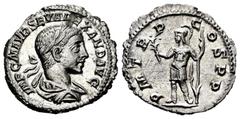 Roman Imperial Severus Alexander. Denarius. 223 AD. Rome. (Ric-23). (Bmcre-92). (Rsc-231). Anv.: IMP C M AVR SEV ALEXAND AVG, laureate and draped bust right. Rev.: P M TR P II COS P P, Mars standing l
