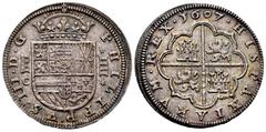Philip III (1598-1621) Philip III (1598-1621). 4 reales. 1607. Segovia. C. (Cal 2008-unlisted). (Cal 2019-unlisted). (Cy-4738). Ag. 13,64 g. First year of minting coins with precious metals at the Rea