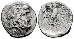 Greek Coins Epeiros. Drachm. 198-168 BC. (Sng Cop-108). (Hgc-3, 171). Anv.: Head of Zeus Dodonaeus right, wearing oak wreath, monogram below. Rev.: Eagle with closed wings standing to right on thunder