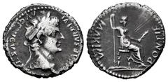 Roman Imperial Tiberius. Denarius. 14-33 AD. Lugdunum. (Spink-1763). (Ric-26). Rev.: PONTIF MAXIM. Livia sentada a la derecha con cetro y rama. Ag. 3,77 g. Scratches. Almost VF/VF. Est...150,00. SPANI