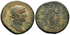 Roman Imperial Hadrian. Sestertius. 123 AD. Rome. (Spink-2582). Rev.: Concordia between standard. Ae. 25,86 g. Choice F. Est...120,00. SPANISH DESCRIPTION: Adriano. Sestercio. 123 d.C. Roma. (Spink-25