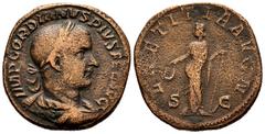 Roman Imperial Gordian III. Sestertius. 241-243 AD. Rome. (Spink-8713). (Ric-269a). Rev.: LAETITIA AVG N, Laetitia standing to left, with wreath and anchor; S-C across fields. Ag. 21,28 g. Choice F. E