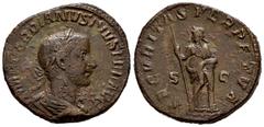 Roman Imperial Gordian III. Sestertius. 243-244 AD. Rome. (Spink-8740). (Ric-337a). Rev.: SECVRITAS PERPETVA / SC. Securitas standing facing, head left, holding sceptre and leaning upon column to righ