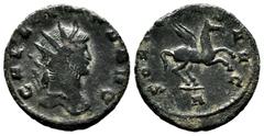 Roman Imperial Gallienus. Antoninianus. 267-268 AD. Rome. (Ric-283). (Mir-712b). Anv.: GALLIENVS AVG, radiate head right. Rev.: SOLI CONS AVG, Pegasus springing right, en exergue A. Ae. 3,02 g. VF. Es
