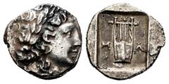Greek Coins Lycian Dynasts. Masikytes. Hemidrachm. 44-18 BC. (Troxell-86). Anv.: Apollo's head to the right. Rev.: Kytharam between M - A, all within square incuse. Ag. 1,77 g. VF/Choice VF. Est...75,