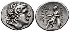 Greek Coins Kingdom of Thrace. Lysimachos. Tetradrachm. 323-281 BC. (Gc-6814 var). Anv.: Diademed head of the deified Alexander right, with horn of Ammon. Rev.: Athena seated left, leaning on shield, 