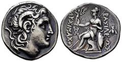 Greek Coins Thrace. Lysimachos. Tetradrachm. 323-281 BC. (Müller-112). (Hgc-3.2). (Thompson-19). Anv.: Diademed head of the deified Alexander to right, with horn of Ammon. Rev.: Athena Nikephoros seat