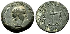 Celtiberian Coins Caesar Augusta. Time of Tiberius. Half unit. 14-36 AD. Zaragoza. (Abh-375). (Acip-3081). Anv.: TI CAESAR DIVI AVG F AVGVSTVS. Laureate head right. Rev.: CLEMENS ET LVCRETIVS II. Aqui