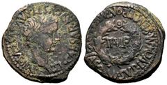 Celtiberian Coins Turiasu. Unit. 14-36 AD. Tarazona (Zaragoza). Time of Tiberius. (Abh-2455). (Acip-3286). Anv.: Laureate head of Tiberius right, around TI CAESAR AVG F AVGVSTVS IMP P P. Rev.: Laurel 