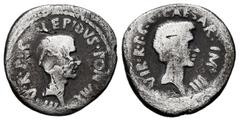 Roman Imperatorial Lepidus and Octavian (Agustus). Denarius. 42 BC. Galia. (Ffc-4). (Craw-495/2d). (Cal-110). Anv.: LEPIDVS PONT. MAX. lll V.R.P.C., (NT and MA interlace), head of Augustus right. Rev.
