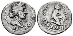 Roman Imperatorial Augustus. P. Petronius Turpilianus. Denarius. 19 BC. Rome. (Ffc-304). (Ric-288). (Cal-1080). Anv.: TVRPILIA(NVS III. V)IR. radiate bust of Feronia draped right, FERON, below. Rev.: 
