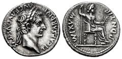Roman Imperial Tiberius. Denarius. 36-37 AD. Lugdunum. (Ric-30). (Bmcre-48). (Rsc-16a). Anv.: TI CAESAR DIVI AVG F AVGVSTVS, laureate head right. Rev.: PONTIF MAXIM, Livia (as Pax) seated right on thr