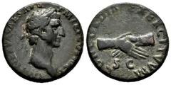 Roman Imperial Nerva. Unit. 97 AD. Rome. (Ric-II 79). (Bmcre-128). Anv.: IMP NERVA CAES AVG P M TR P COS III P P, laureate head to right. Rev.: CONCORDIA EXERCITVVM, clasped hands; S C low in field . 