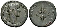 Roman Imperial Antoninus Pius. Sestertius. 141-143 AD. Rome. (Ric-618). (Banti-318). Anv.: ANTONINVS AVG PIVS P P TR P COS III, laureate head right. Rev.: PROVIDENTIAE DEORVM, winged thunderbolt; S-C 