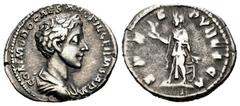 Roman Imperial Commodus. Denarius. 166-177 AD. Rome. (Ric-III 622). Anv.: COMMODO CAES AVG FIL GERM SARM, draped and cuirassed bust right. Rev.: SPES PVBLICA, Spes advancing left, holding flower. . Ag