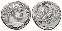 Roman Imperial Caracalla. Seleucis and Pieria. Tetradrachm. 215-217 AD. Damascus. (Prieur-1206). Anv.: AYT KAI ANTѠNINOC C, laureate head to right. Rev.: ΔHMAPX ЄΞ VΠATOC TO Δ, eagle standing facing, 